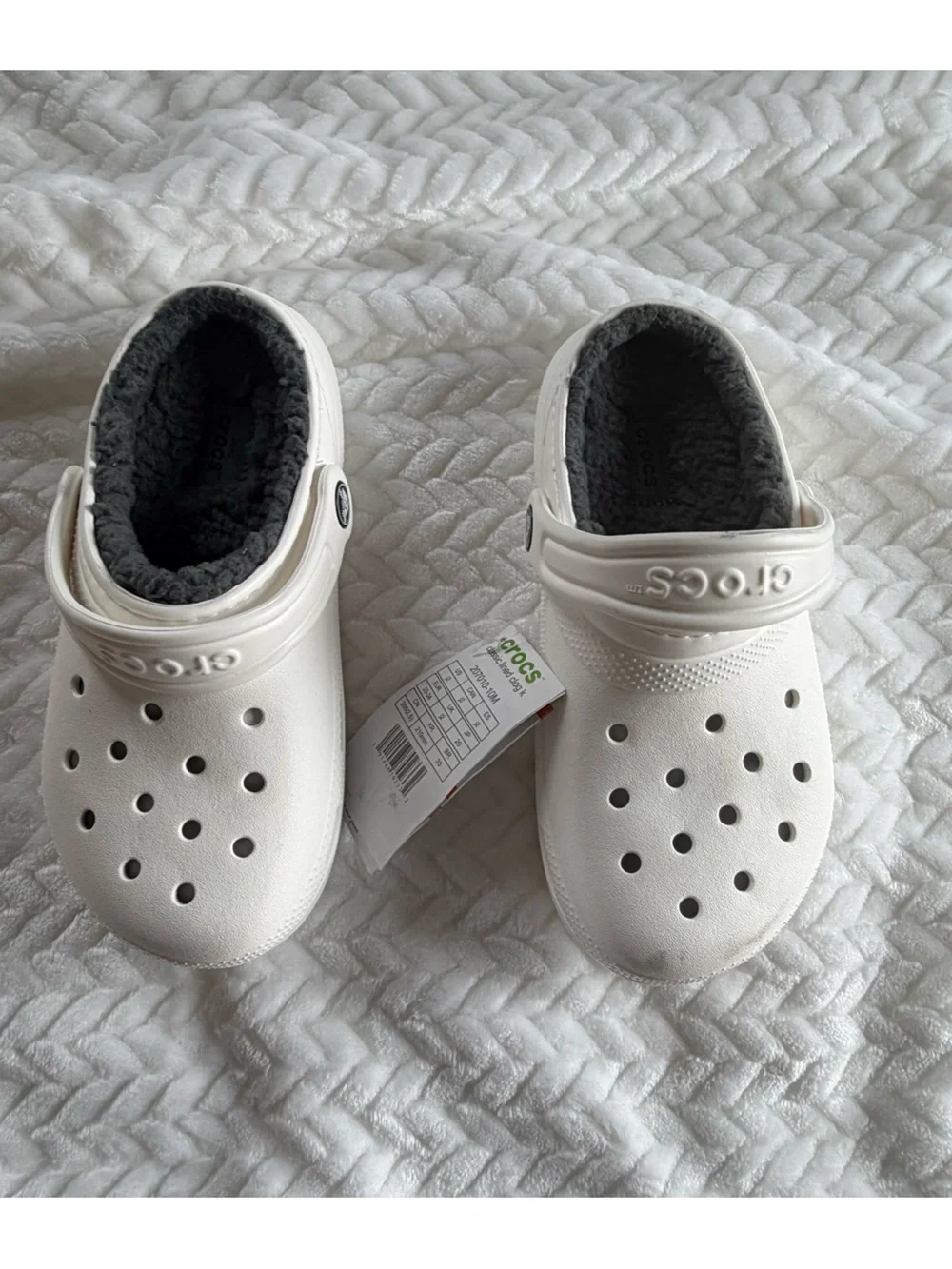 CROCS Kids Classic Lined Clog - White with Gray Lining